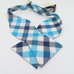 Tuesday Bow Tie Blue White Gingham 2.75" Wide Self Tie Polyester NEW